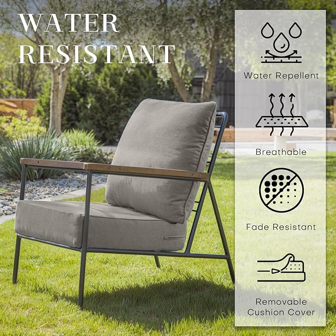 Patio Cushions for Outdoor Furniture - 24×24 Inches High Back and Deep Seating Outdoor Cushion for Patio Chairs Sofa Couch Loveseat Water Resistant(Grey/1 Set/No Button)