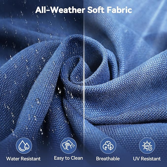 Luxury 6" Outdoor Cushions for Patio Furniture, 24x24x6 Thick Seat Cushion Set of 7, Fade Resistant Couch Chair Replacement Cushions High Density Deep Wicker Chair Cushion w/Removable Cover, Blue