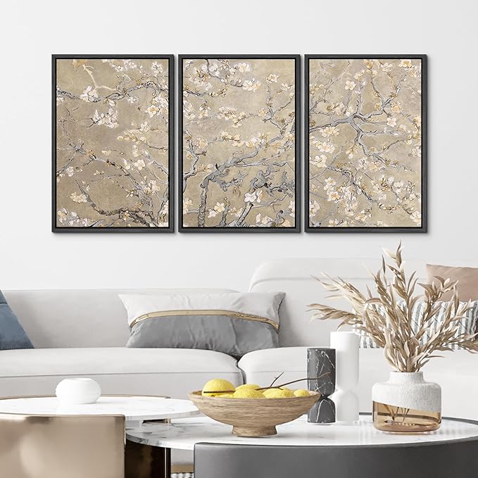 MUDECOR Framed Canvas Print Wall Art Blossoming Branches Vintage Floral Illustrations Realism Decorative for Living Room, Bedroom, Office - 24"x36"x3 Black