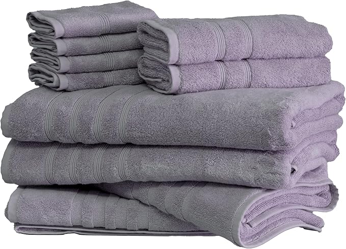 Mosobam Luxury Turkish 10pc XL Deluxe Bath Bundle Body Hand Face Towel and Mat Lavender Aura 700 GSM & 1000 GSM Bamboo Viscose & Aegean Turkish Combed Cotton