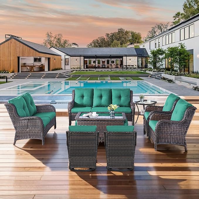 Patio Cushions for Outdoor Furniture - 22×24 Inches High Back and Deep Seating Outdoor Cushion for Patio Chairs Sofa Couch Loveseat Water Resistant(Malachite Green/2 Set/Button)