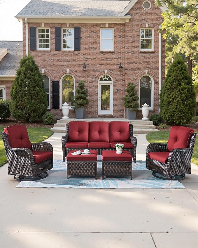 22x25/22x24 Outdoor Furniture Cushions Set of 6 - Comfortable Patio Chair Cushion for Rattan Wicker Dining Rocking Swivel Chairs Loveseat Couch L-Shape Sectional Sofa - Red/Button