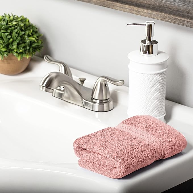 BLUENILEMILLS BNM Egyptian Cotton 6-Piece Towel Set, Includes 6 Face Towels, Attached Loop for Easy Hanging and Storage, Hotel Quality, Perfect for Bathroom, Gym, Shower Space, or Spa, Tea Rose