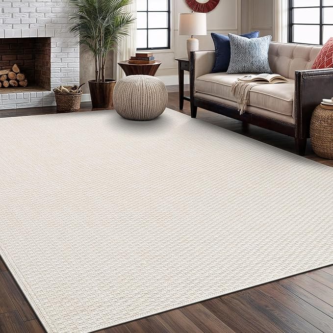 Easy Jute Rugs 8x10 White Color Living Room Indoor Outdoor Area Rug for Farmhouse Patio and Kitchen Rug High Traffic Washable Easy to Clean Solid Boho Woven Design Outside Carpet (8 x 10)