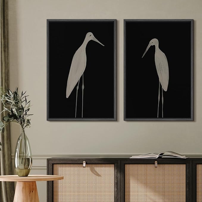 MUDECOR Framed Canvas Print Wall Art Minimalist Crane Silhouettes Illustrations Modern Art Decorative Bohemian Colorful for Living Room, Bedroom, Office - 16"x24"x2 Black