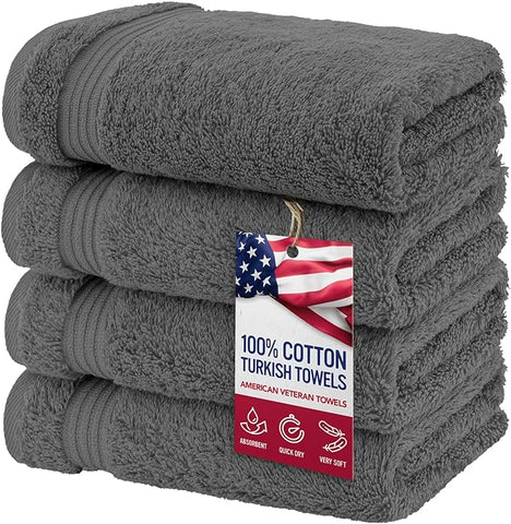 American Veteran Towel, Hand Towels for Bathroom Set of 4, 100% Cotton Turkish Hand Towel Sets Clearance Prime, Soft Hand Face Towels, Dark Gray Hand Towels