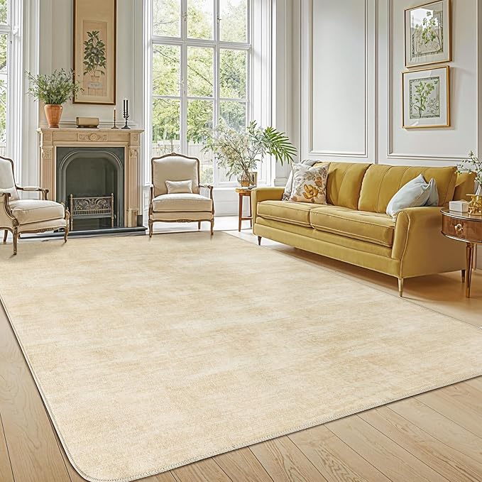 Washable Rug 8x10 Area Rugs for Living Room - Stain Resistant Non-Slip Backing Boho Rug for Bedroom,Durable & Ultra-Thin Vintage Large Area Rug(8x10,Beige)