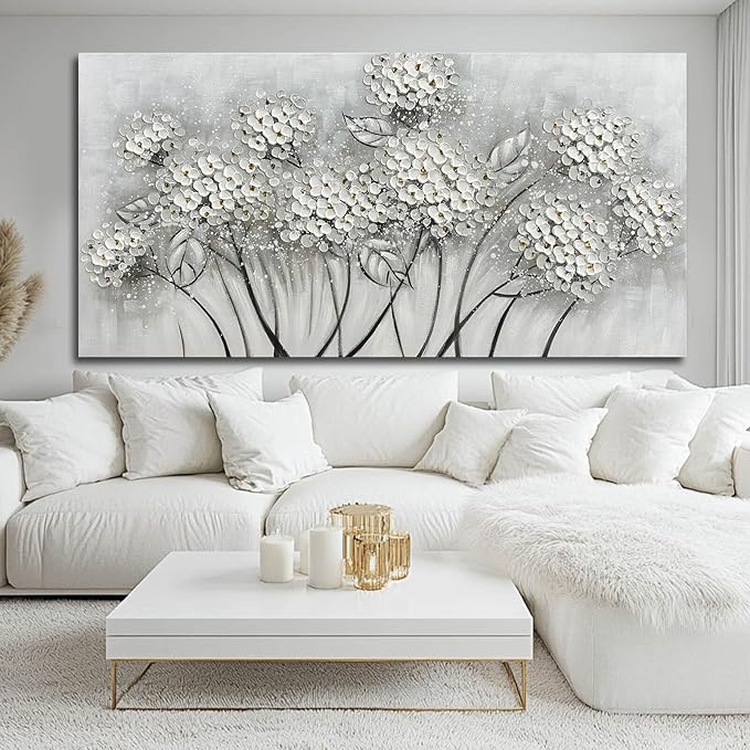 SOUGUAN Large Oil Painting Flowers Wall Art Plant Wall Decor Pictures for Bedroom White Flower Canvas Wall Decorations Artwork for Living Room Dinning Room Home Office 30 x 60 Inch