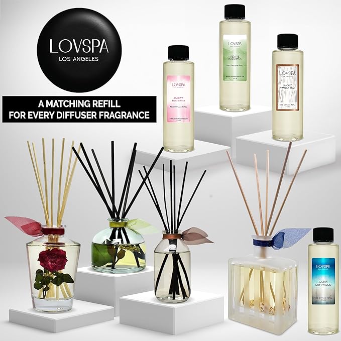 LOVSPA Reed Diffuser Set, Spiced Cinnamon Orange Scented Oil Diffuser with Sticks, Home Fragrance Accessories for Bathroom Shelf Decor, Aroma Diffusers for Home or Office Desk, USA Made