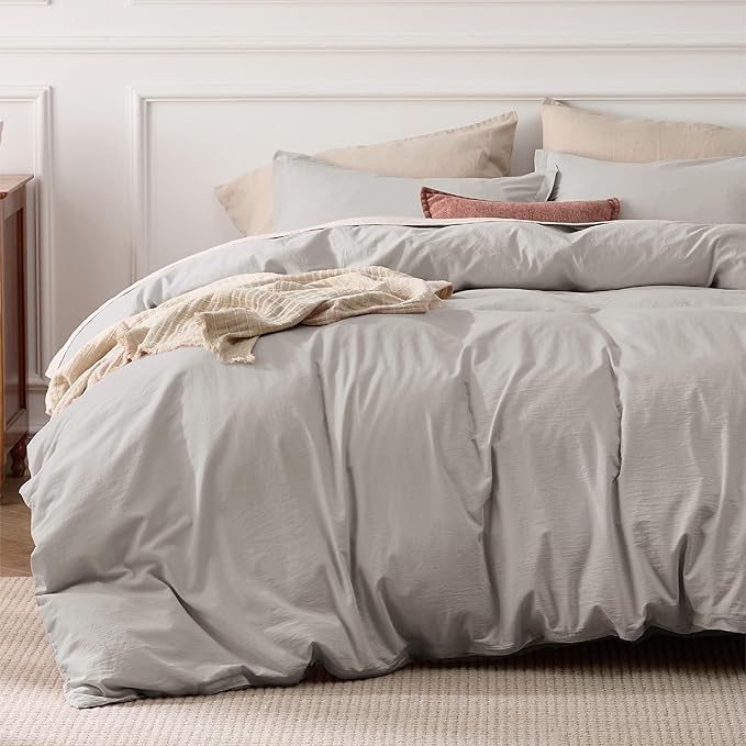 Bedsure 100% Stone Washed Cotton Duvet Cover King - Stone Color Minimalist Cotton Duvet Cover Linen Like for All Seasons - GentleSoft™ Plain Simple Bedding, 3 Pieces (King, 104"x90")