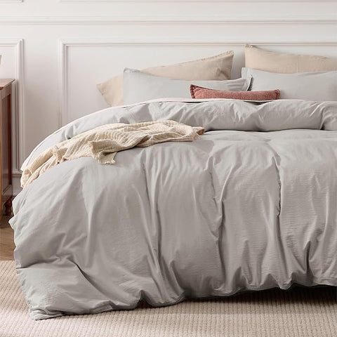 Bedsure 100% Stone Washed Cotton Duvet Cover King - Stone Color Minimalist Cotton Duvet Cover Linen Like for All Seasons - GentleSoft™ Plain Simple Bedding, 3 Pieces (King, 104"x90")