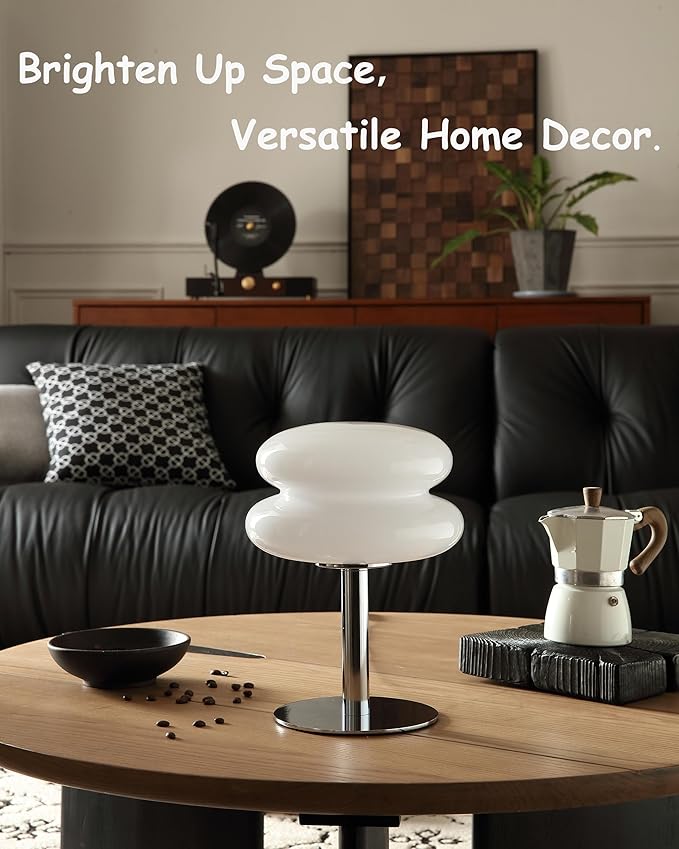 Mushroom Lamp for Bedroom,Mid Century Modern Lamp for Nightstand, Dimmable Retro Egg Tart Bedside Small Lamps,Unique Home Mushroom Decor Aesthetic Cute Table Lamps for Living Room(White)