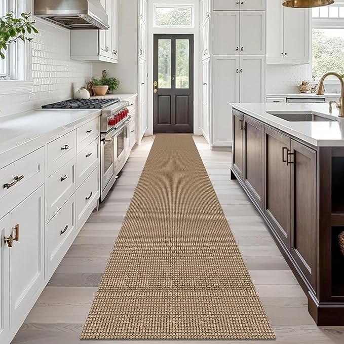 IOHOUZE Washable Exrea Long Hallway Runner Rug 2.6x18 Rubber Backed Kitchen Runner Entryway Runner Indoor, Woven Rugs Floor Carpet for Kitchen Hall Entryway Stair, Orange/Tan/Brown