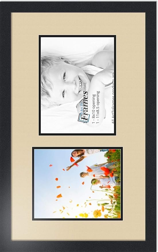 ArtToFrames Collage Photo Frame Double Mat with 1 - 8.5x11, 8x10 Openings and Satin Black Frame