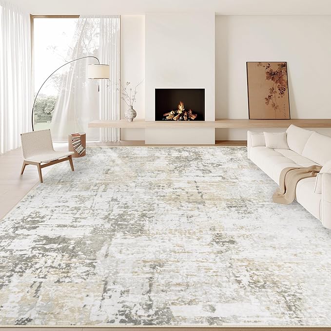 9x12 Area Rugs for Living Room: Washable Modern Abstract Rug Large Soft Non Slip Living Room Rug Indoor Low Pile Carpet for Bedroom Dining Room Home - Beige Grey Brown