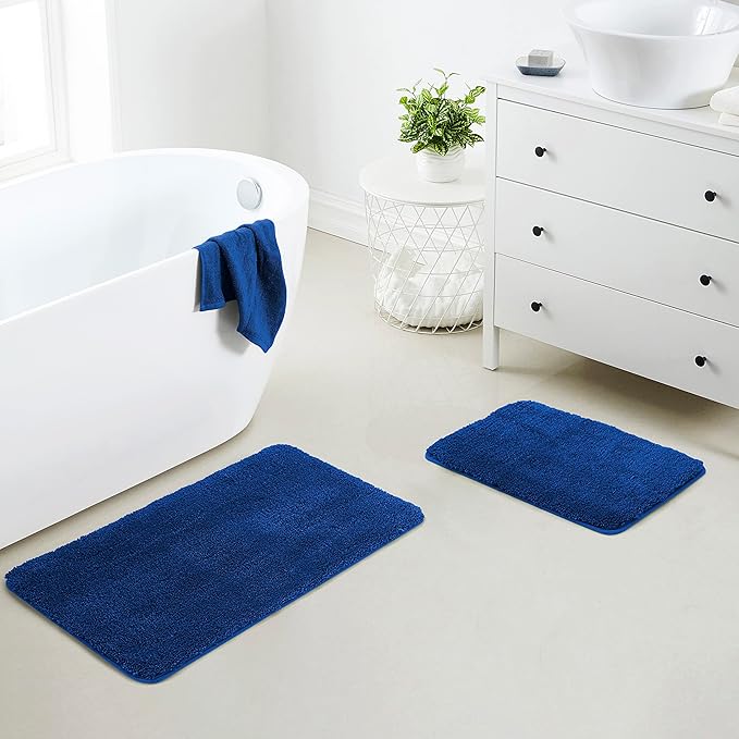 YHF Bathroom Rug Set 2 Piece, Extra Thick & Soft Microfiber Shaggy, Machine Washable Bath Mats, Absorbent Bath Rugs, Non-Slip Rubber Backing Bath Mat for Bathroom Floor, Tub and Shower, Royal Blue