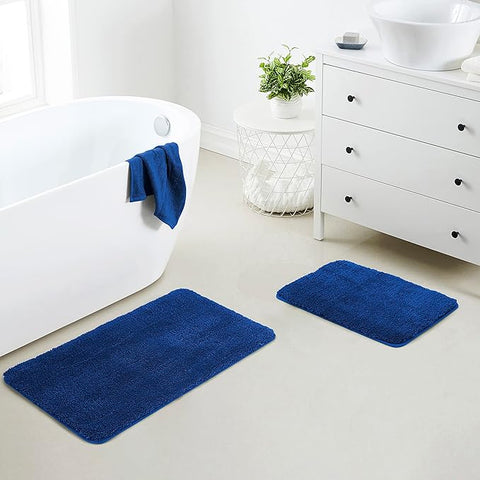 YHF Bathroom Rug Set 2 Piece, Extra Thick & Soft Microfiber Shaggy, Machine Washable Bath Mats, Absorbent Bath Rugs, Non-Slip Rubber Backing Bath Mat for Bathroom Floor, Tub and Shower, Royal Blue