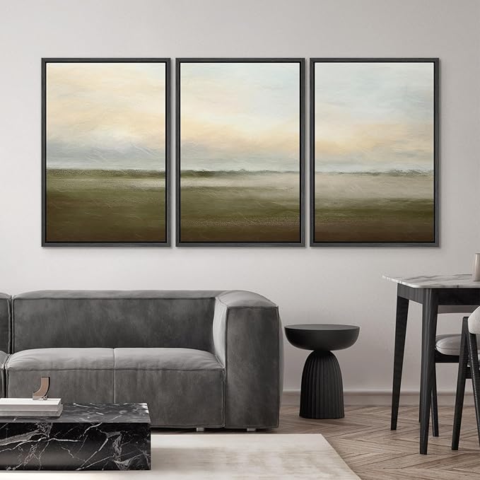 SIGNWIN Framed Canvas Print Wall Art Set Pastel Sunset Country Farmland Landscape Nature Abstract Illustrations Decorative Nordic Rustic for Living Room, Bedroom, Office - 24"x36"x3 Black