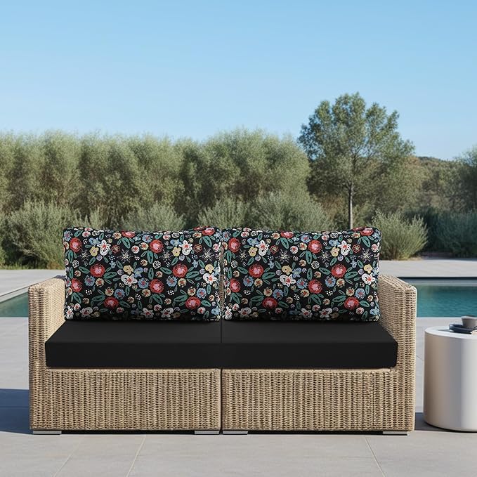 idee-home Outdoor Cushions for Patio Furniture, Outdoor Seat Cushion, Waterproof Hampton Bay Deep Seat Replacement Couch Chair Cushions for Garden Lawn Backyard Deck, 26.5 x 26.5 Floral Pattern