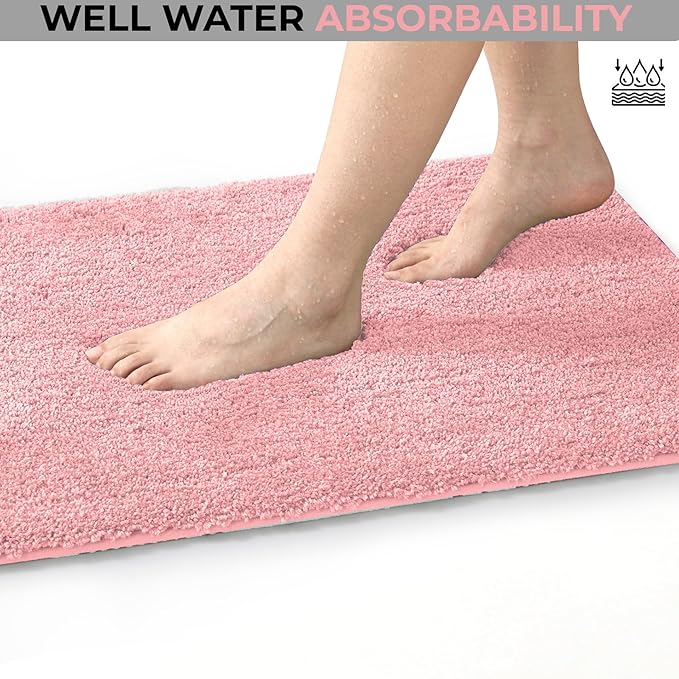 YHF Bathroom Rug Set 2Piece, Thick &Soft Microfiber Shaggy, U Shaped Contour, Machine Washable Bath Mats, Absorbent Bath Rugs, Non-slip Rubber Backing Bath Mat for Bathroom Floor, Tub and Shower, Pink