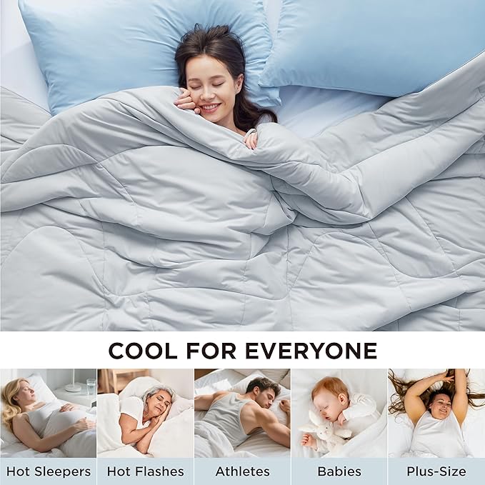 Bedsure Cooling Comforter King Size - Cooling Blankets for Hot Sleepers, Lightweight Comforter for Summer with Dual-Sided Cool Tech, Soft Breathable Cold Blanket for Sleeping, Grey, 102x90 Inches