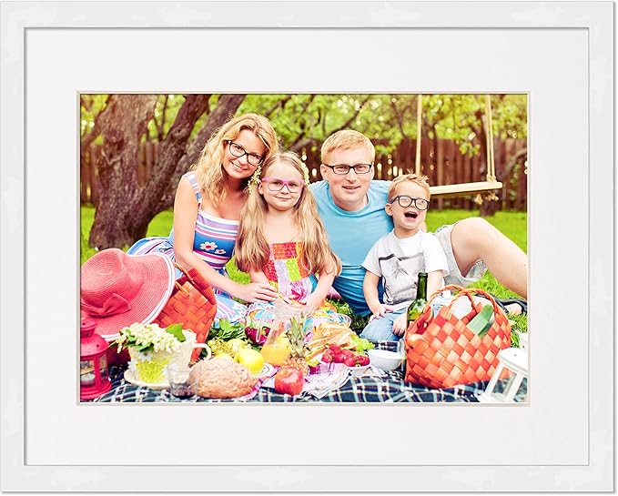 11x14 Frame with Mat - White 13x16 Frame Wood Made to Display Print or Poster Measuring 11 x 14 Inches with White Photo Mat