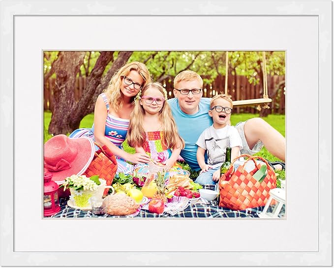13x16 Frame with Mat - White 15x18 Frame Wood Made to Display Print or Poster Measuring 13 x 16 Inches with White Photo Mat