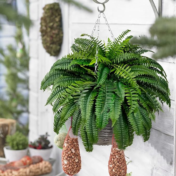 Single Silky Artificial Boston Fern Bush, 48Inch Artificial Plants, Suitable for Decorating Office, Patio, Living Room Faux Greenery, 88Branches…