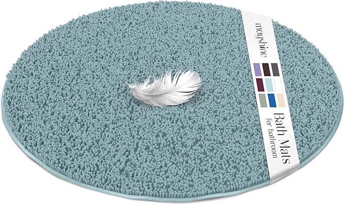 MAYSHINE Round Area Rug Set for Bathroom | Soft Plush Chenille Bath Mat, Water Absorbent Non-Slip Bathroom Rug | Washable Shag Carpet for Shower, Bedroom, or Home Décor | 36"x36" (Round) | Spa Blue