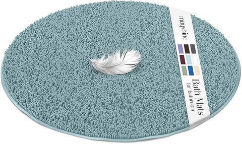 MAYSHINE Round Area Rug Set for Bathroom | Soft Plush Chenille Bath Mat, Water Absorbent Non-Slip Bathroom Rug | Washable Shag Carpet for Shower, Bedroom, or Home Décor | 36"x36" (Round) | Spa Blue