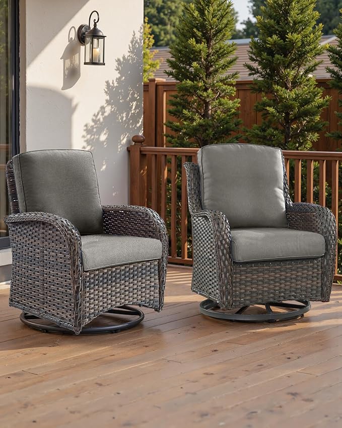 22x25/22x24 Outdoor Replacement Cushions - 1 Set High Back Deep Seat Patio Furniture Cushion for Rattan Dining Swivel Rocking Chairs Rattan Loveseat Couch Sectional Sofa - Grey/Classic