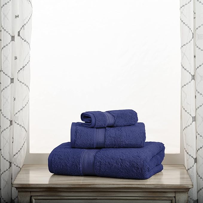 BLUENILEMILLS Premium Towel Collection, Egyptian Cotton Towels for Shower and Bathroom Assorted 3-Piece Towel Set, 30" x 55", 20" x 30", 13" x 13", Navy Blue by Blue Nile Mills