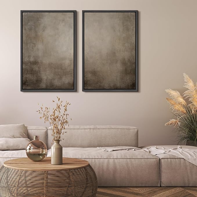MUDECOR Framed Canvas Print Wall Art Monochromatic Gradient Abstract Minimalist Gray Illustrations Modern Art Decorative Bohemian Colorful for Living Room, Bedroom, Office - 24"x36"x2 Black