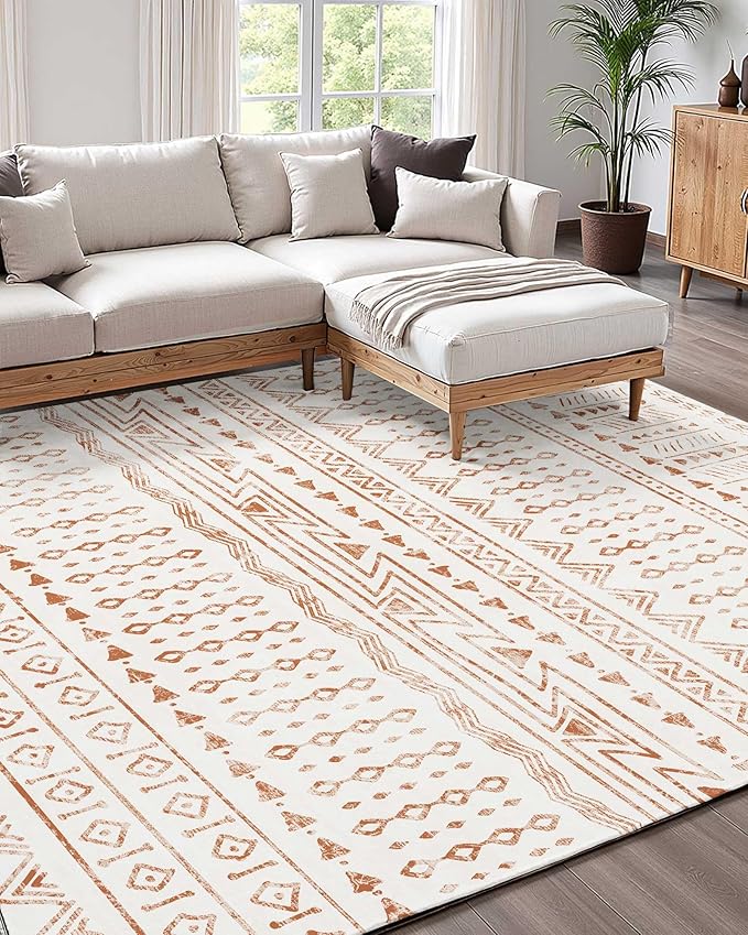 VEVOR 5 x 8 ft Area Rug Large Washable Rug Non-Slip and Tear-Resistant Soft Carpet Pet & Child Friendly Modern Area Rugs Indoor Mat for Bedroom Office Living Room Kids Room Entryway Beige