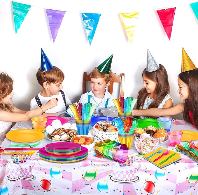 168 PCS Neon Party Supplies Serves 24 Including 7.5 & 10.25 In Disposable Plastic Neon Plates 9 Oz Cups Cutlery Napkins Tableware Set Dessert Cake Plates for Blacklight Party Birthday