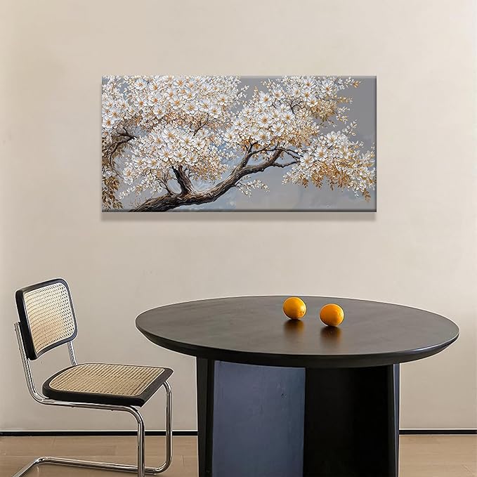 Modern Wall Art Decor White Flowers On Tree Artwork For Walls Decor Ready To Hang Pictures For Bedroom Wall Decor Living Room Office Kitchen Bathroom Canvas Prints 20x40 Inch