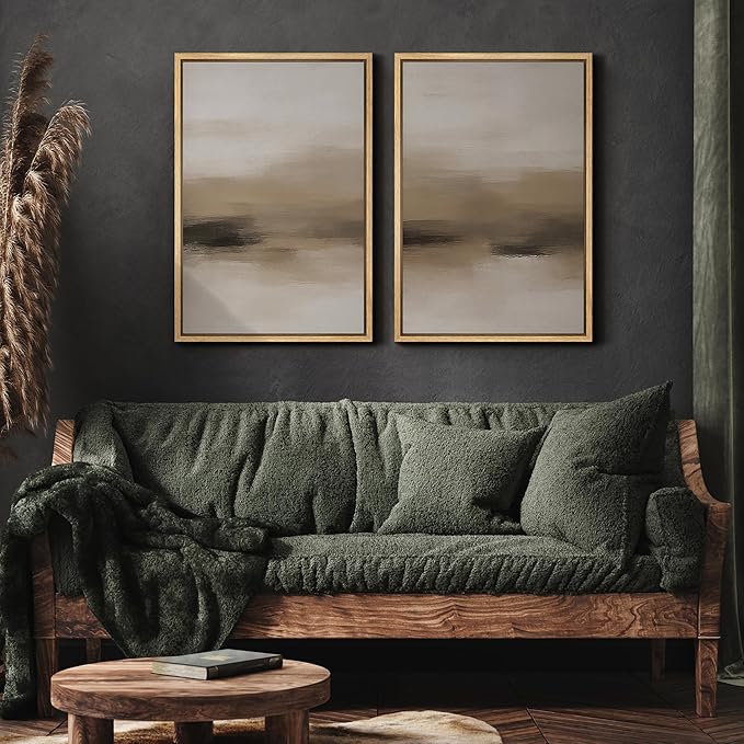 MUDECOR Framed Canvas Print Wall Art Abstract Neutral Beige Contemporary Minimalist Landscape Illustrations Modern Art Decorative Bohemian for Living Room, Bedroom, Office - 16"x24"x2 Natural