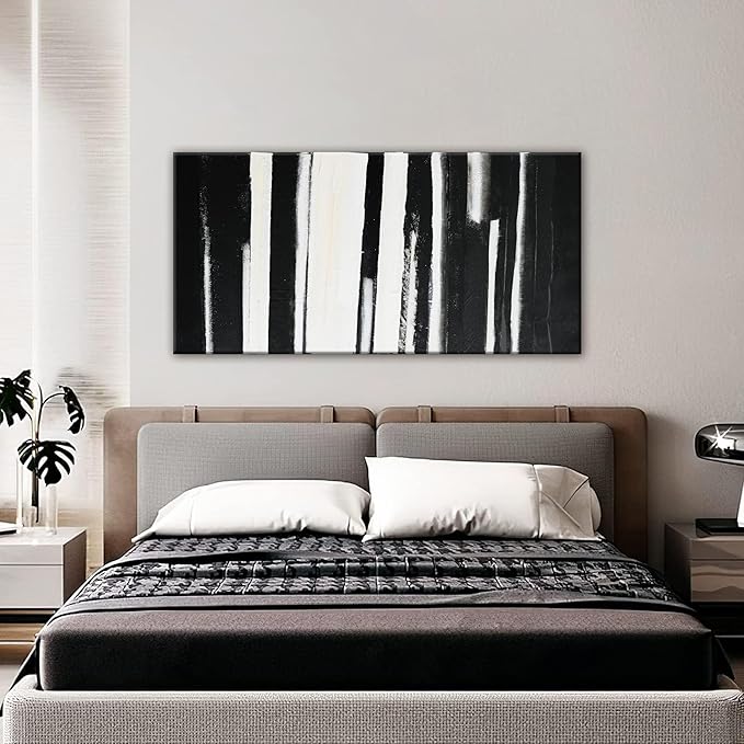 QSQ Black and White Abstract Wall Art Decor Modern Decorations Home Paintings Minimalist Stripes Artwork for Living Room Bedroom Office 20"40"