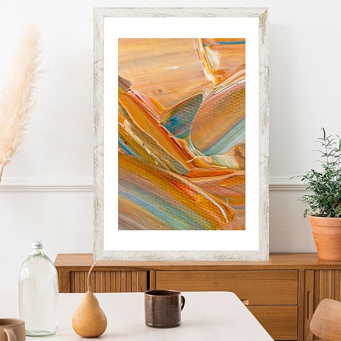 24x36 Poster Frame Set of 2, Distressed White Wood Style - Display 24 x 36 Poster without Mat or 20x30 Picture with Mat, Wall Mounting Horizontal and Vertical
