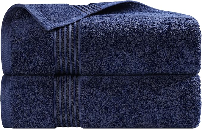 Superior Egyptian Cotton Bath Towel Set, Home Bathroom Towels, Master, Guest Bath, Decor Essentials, Quick Dry, Absorbent, Large Body Towels, Spa, Hotel, Resort, Adult, Kids, Set of 2, Navy Blue