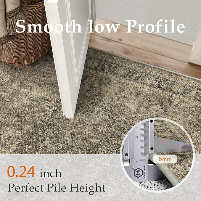 10x12 Brown Vintage Area Rug for Living Room Bedroom Large Traditional Low Pile Soft Carpet Non-Slip Thin Retro Distressed Accent Washable Throw Rug for Dining Room Office Kitchen Indoor