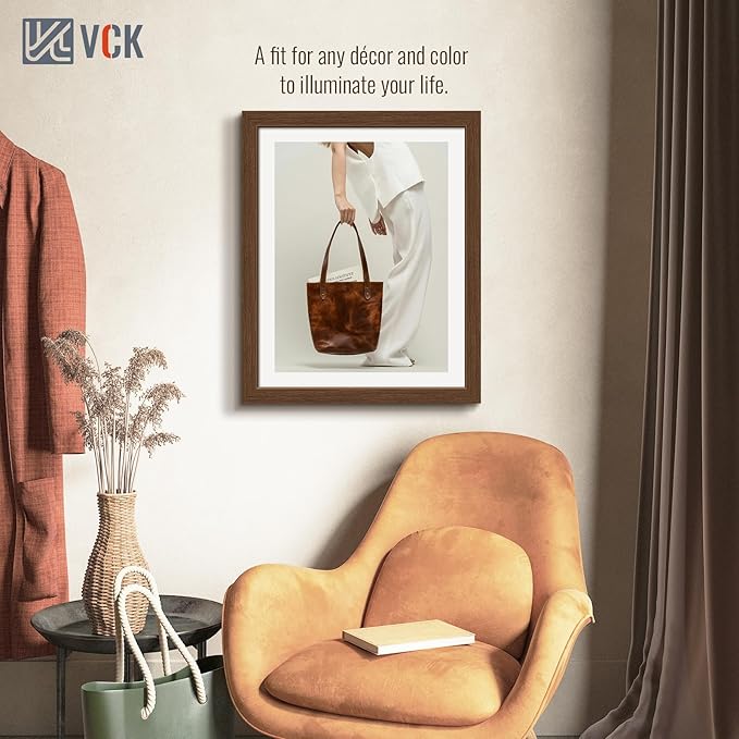 VCK 16x20 Picture Frames for Wall 5 Pack, Brown Wood Poster Frame, Exclusive Wood Grain, Wall Hanging