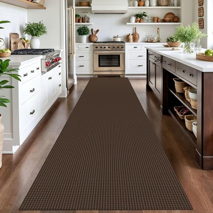 IOHOUZE Washable Exrea Long Hallway Runner Rug 3x14 Non Slip Rubber Backed Kitchen Runner Entryway Runner Indoor, Woven Rugs Floor Carpet for Kitchen Hall Entryway Stair,Brown
