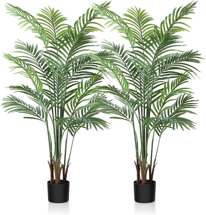 Artificial Palm Tree 5Ft Faux Dypsis Lutescens-Tall Fake Plants with Adjustable Branches,No Maintenance,Tropical Palm Tree for Indoor Decor - Ideal for Living Room,Office,Commercial Spaces,2pcs