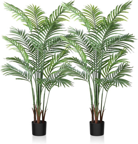 Artificial Palm Tree 5Ft Faux Dypsis Lutescens-Tall Fake Plants with Adjustable Branches,No Maintenance,Tropical Palm Tree for Indoor Decor - Ideal for Living Room,Office,Commercial Spaces,2pcs