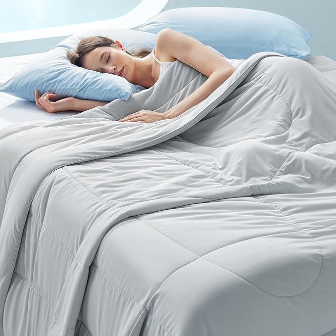 Bedsure Cooling Comforter King Size - Cooling Blankets for Hot Sleepers, Lightweight Comforter for Summer with Dual-Sided Cool Tech, Soft Breathable Cold Blanket for Sleeping, Grey, 102x90 Inches