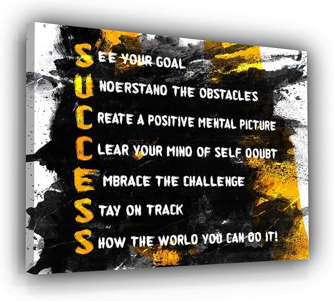 Success Ingredients Wall Art Office Decor Motivational Canvas Print Successful Quote, Inspirational Succeed Sign Goal, Obstacles, Self-Doubt (36" x 48")