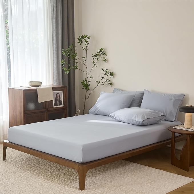 100% Cotton 6-Piece Queen Size 102" x 90" Bedding Set - Fitted Sheet, Flat Sheet & 4 Pillowcases with 17" Deep Pocket,Soft Breathable Bed Sheets for Cozy Sleep,Cornflower Blue