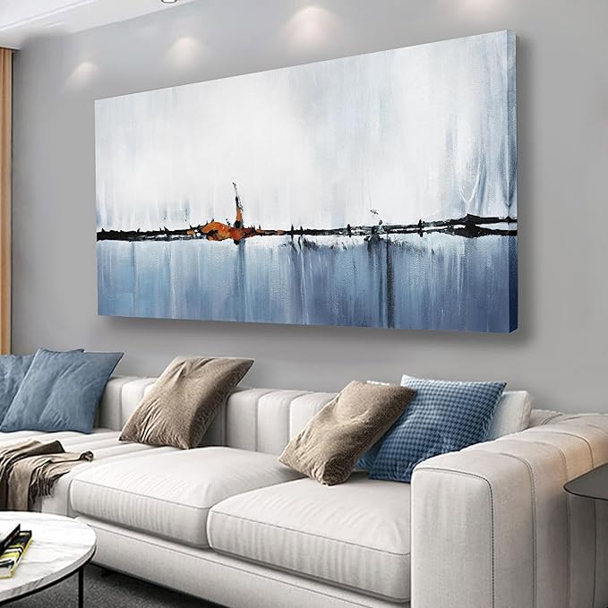 Abstract Wall Decor Modern Abstract Wall Art Blue and White Pictures Canvas Art Wall Decor Framed Artwork for Living Room Bedroom Dining Room Home Office Decor 29"x58"