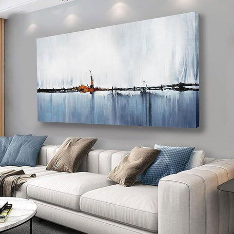 Abstract Wall Decor Modern Abstract Wall Art Blue and White Pictures Canvas Art Wall Decor Framed Artwork for Living Room Bedroom Dining Room Home Office Decor 29"x58"